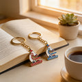 Microscope Laboratory Enamel Key Ring Red Or Blue Metal Charm view 3