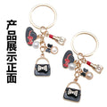 Black Handbag Lipstick Heel and Pearl Charm Keychain view 4