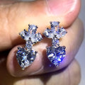 Silver Tone Heart Crystal Floral Cluster Drop Earrings view 2