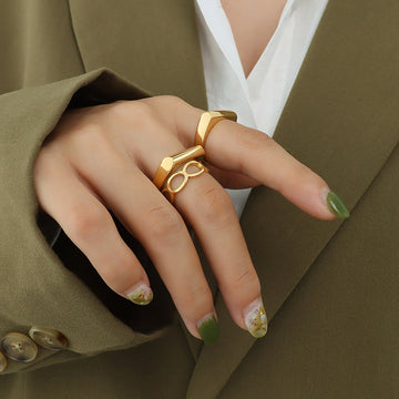 Angular Geometric Flat Bar Band Rings Gold and Steel