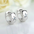 Silver Wide Band Star Clear CZ Huggie Hoop Earrings view 4