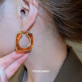 Brown Resin Open Square Hoop Earrings Jewelry Design view 3