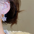 Purple Crystal Flower Huggie Earrings With Decorative Metal Details view 4