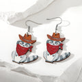 Silver Tone Western Cat Hat Bottle and Cup Acrylic Hook Earrings view 3