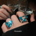 Geometric Triple Stone Open Rings Pink Blue Gray Nine Styles view 4