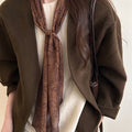 Brown Paisley Print Scarf Necklace With Long Tapered Ends view 3