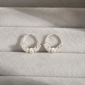 Silver Tone Filigree Bead Small Round Huggie Earrings view 2