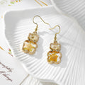 Gold Tone Pressed Flower Teddy Bear Drop Earrings in Six Colors view 7