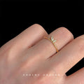 Gold Tone Bamboo Joint Band Ring Clear CZ Leaf Detail view 3