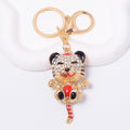 Rhinestone Enamel Tiger Keychain Braided Cord Color Options view 2