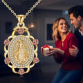 Gold Tone Oval Madonna Rose Frame Pendant Necklace view 1