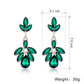 Aqua Green Green Leaf Teardrop Tassel Crystal Four Designs Metal Dangle Earrings view 2