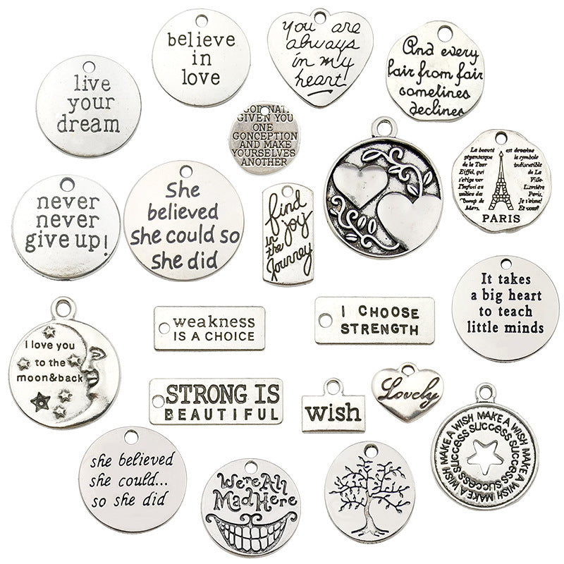 Iron English Letter Round Tag Charm Pendant for DIY Necklace Bracelet Jewelry
