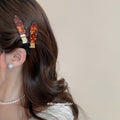 Brown Teardrop Hair Clip With Multicolor Crystals And Gallery White view 3