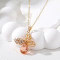 Gold Butterfly Crystal Teardrop Pendant Necklace 4 Colors view 2