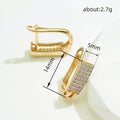 Gold Tone Rectangular Pave Clear Crystal Hoop Earrings view 4