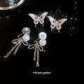 Butterfly and Bow Pearl Ear Cuffs in Two Silver Tone Styles view 4