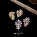 Silver Crystal Leaf Cluster Statement Stud Earrings view 2