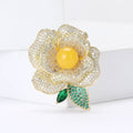 Layered Crystal Camellia Brooch with Yellow Center view 2