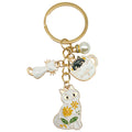White Cat in Teacup and Faux Pearl Enamel Charm Keychain view 5