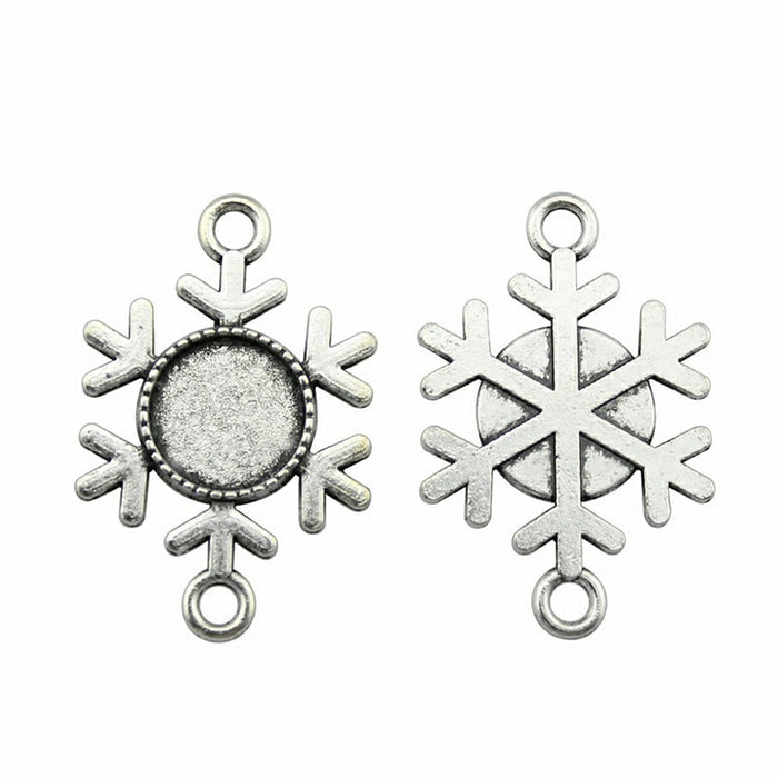 Snowflake Round Cabochon Connector Trays in Two Finishes