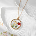 Gold Tone White Flower Ladybug Earrings, Necklace and Coordinated Set view 2