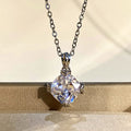 Silver Cushion Clear Stone Four Prong Pendant Necklace Chain view 2
