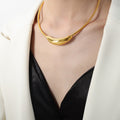 Crescent Bar Pendant Snake Chain Necklace Gold Steel Mix view 7
