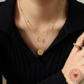 Gold Dual Layer LOVE Coin Cat Eye Pendant Necklace view 3