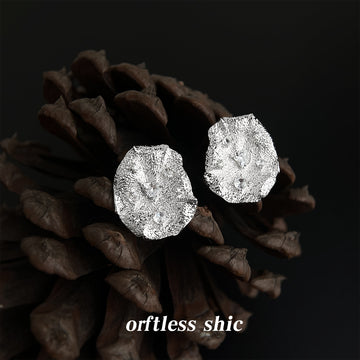 Silver Liquid Geometric Textured Zircon Stud Earrings