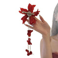 Large Red Fabric Lily Duckbill Hair Clip With Petal Chain Tassels view 5