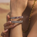 Hinge Bangle Stainless Steel Zircon Pave Stripe Pink Clear view 4