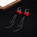 Red Gourd Bow Silver Chain Extra Long Hook Earrings view 2