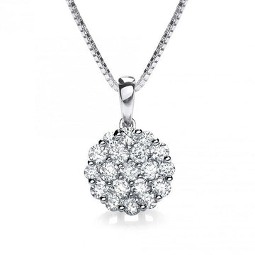 Silver Tone Round Floral Cluster Pendant Necklace Polished Jewelry