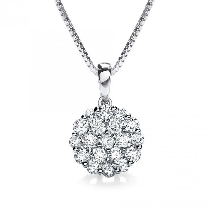 Silver Tone Round Floral Cluster Pendant Necklace Polished Jewelry