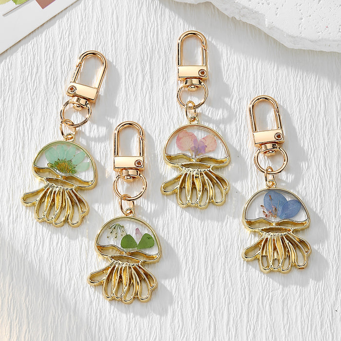 Gold Tone Jellyfish Pressed Flower Lobster-Clasp Charms