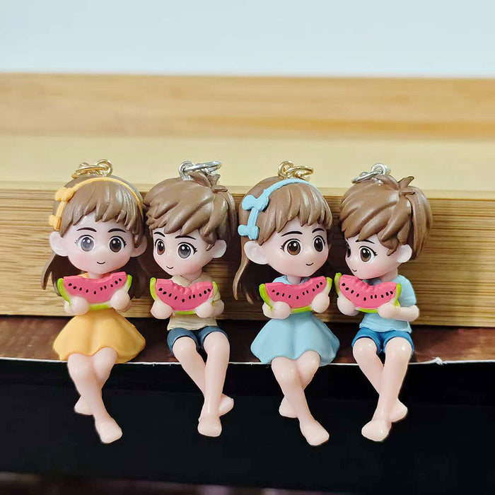 Sitting Couple Watermelon Resin Keychains Four Styles