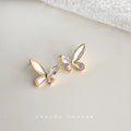 Gold Butterfly Stud Earrings White Shell Wings Clear Stones view 3