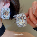 Rectangular Crystal Cluster Stud Earrings in Two Tones view 3