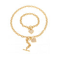 Gold Pave Heart Toggle Chain Necklace and Bracelet Set view 5
