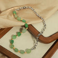 Green Natural Stone Bead Necklace Silver Chain Gold Spacers view 4