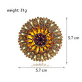 Orange Brown Sunflower Crystal Metal Brooch Pin for Jackets and Lapels view 2