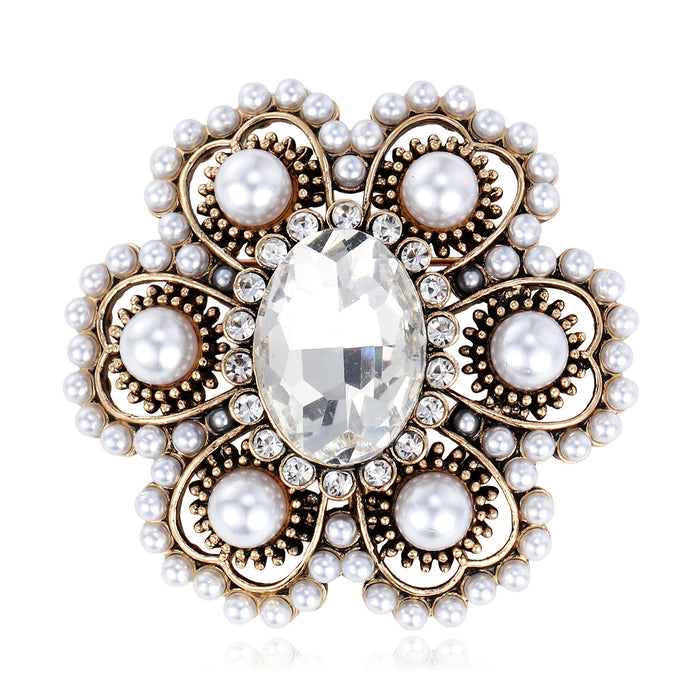 Flower Pearl Look Metal Brooch Pin for Jackets and Lapels