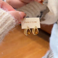 Gold Tone Teardrop Crystal Huggie Earrings Decorative Jewelry Pair view 4