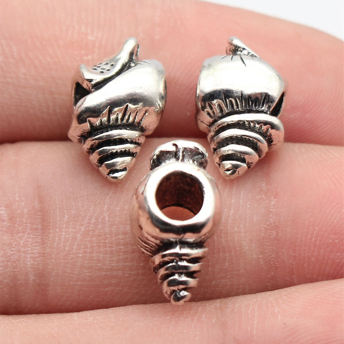 16x9.5mm 2.8g Antique Silver Tone Zinc Alloy Conch Shell Large Hole Beads for Bracelet DIY Jewelry