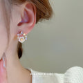 Purple Crystal Flower and Pearl Stud Earrings Fashion Jewelry view 3