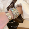 Silver Hammered Cuff and Crystal Cross Leather Bracelet view 3