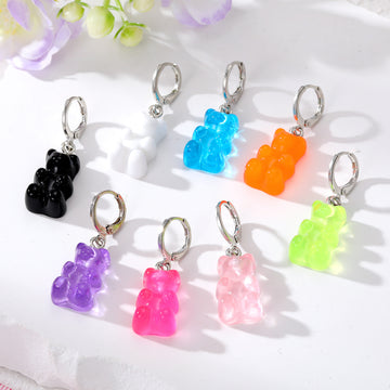 Silver Tone Translucent Gummy Bear Huggie Earring Eight Piece Set