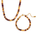 Multicolor Disc Stone Bead Necklace Bracelet Gold Accents view 5
