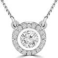 Silver Tone Round Bezel Halo Pendant Necklace Polished Jewelry view 1